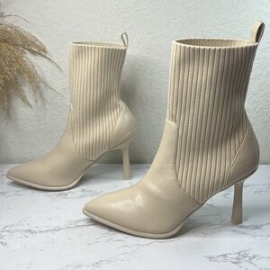 MIA Cream Ribbed Ankle Booties
